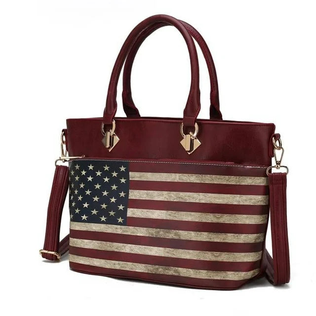 Women's Tote Bag- USA Flag- Vegan Leather