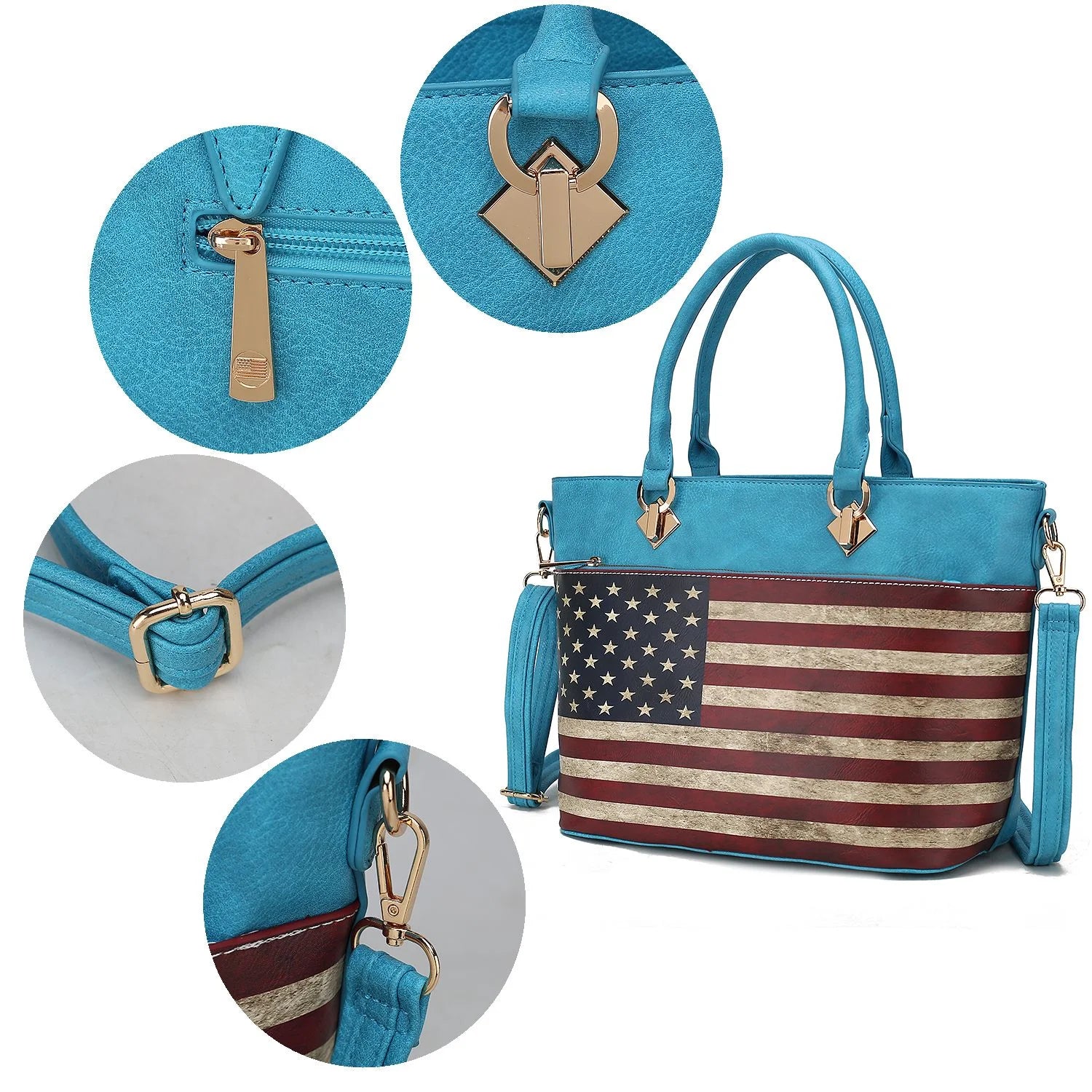 Women's Tote Bag- USA Flag- Vegan Leather