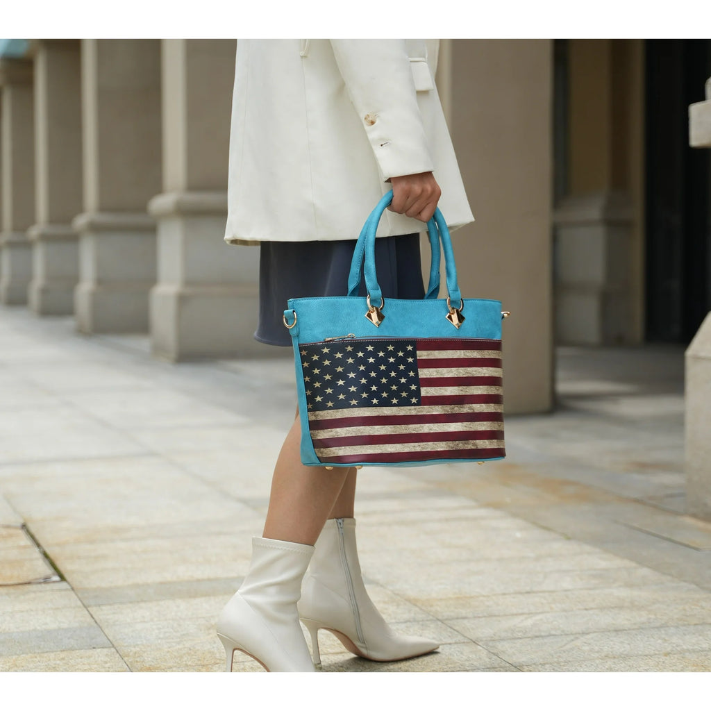 Women's Tote Bag- USA Flag- Vegan Leather